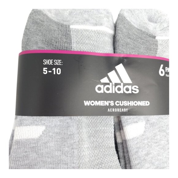 Adidas Womens Cushioned Low-Cut Socks 6-Pack Aeroready Technology Gray - Picture 4 of 9